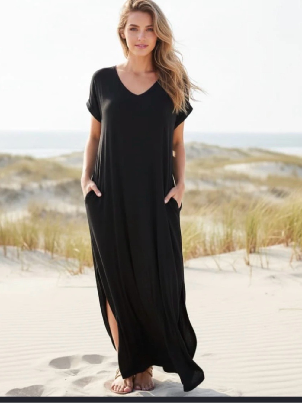 Jolie Black V-Neck Maxi Dress with Pockets